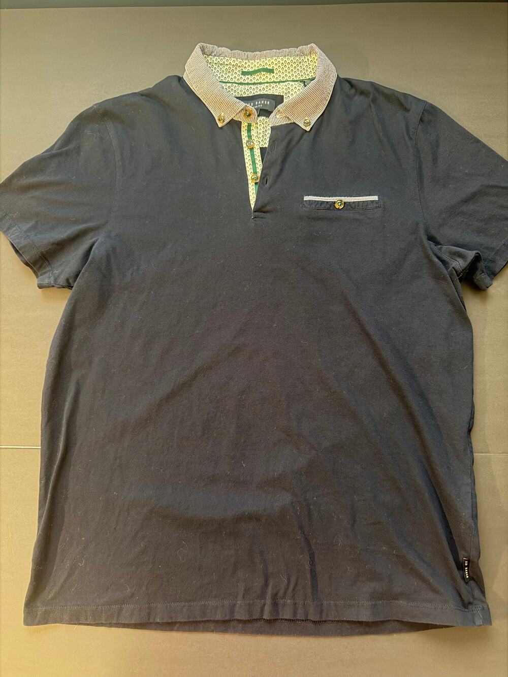 Ted Baker London Men’s 5 Black Polo Shirt Contrast Collar Patterned Cotton 1of2